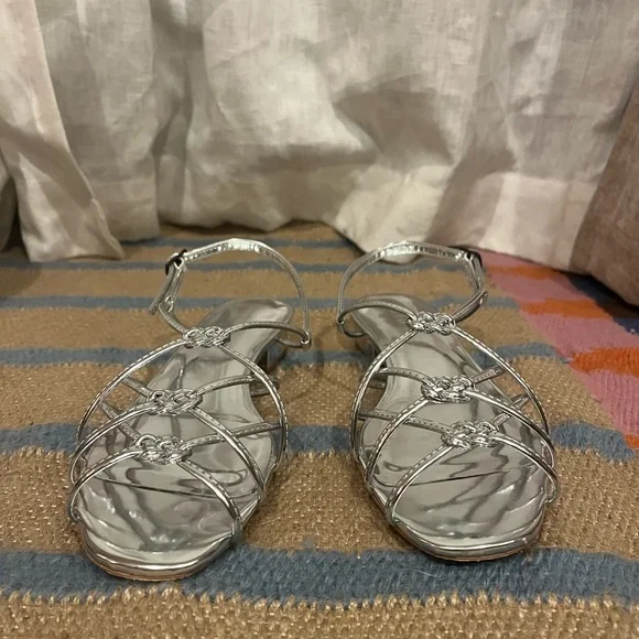 Doen Shiny Silver Strappy Sandals Worn Twice - Picture 2 of 4